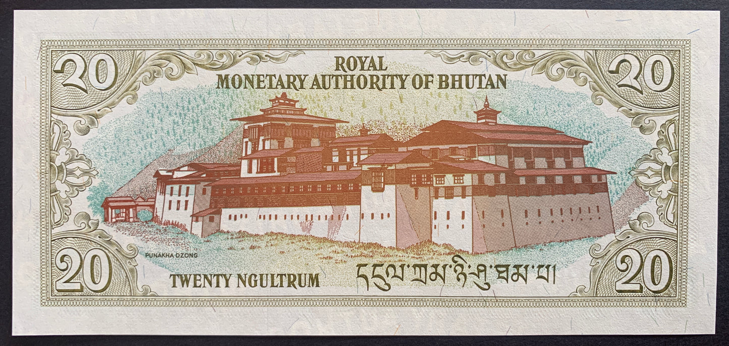 Bhutan 20 Ngultrum ND (2000) P-23 banknote with Punakha Dzong