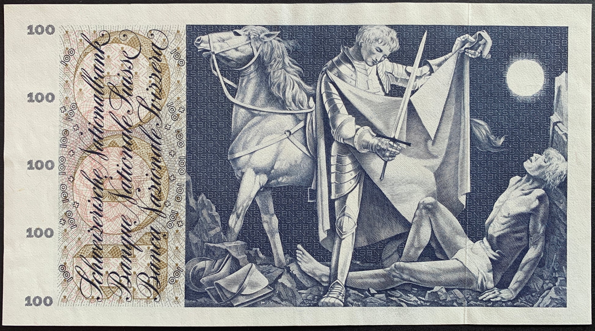 Switzerland 100 Francs 1973 P-49o vintage swiss banknote with Saint Martin cutting his cape to share