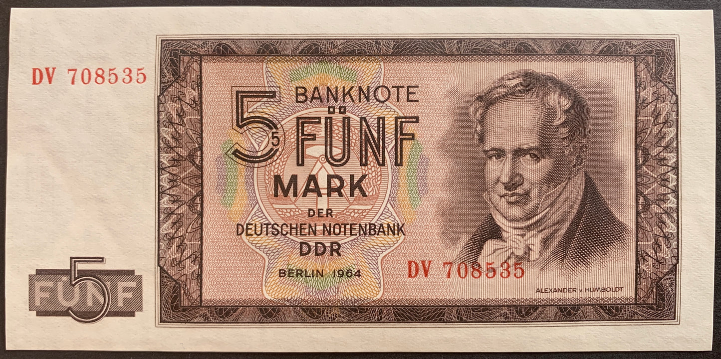 Germany 5 Mark 1964 P-22 vintage banknote with portrait