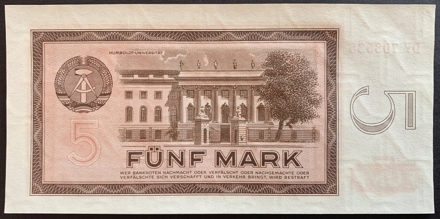 Germany 5 Mark 1964 P-22 vintage banknote with building