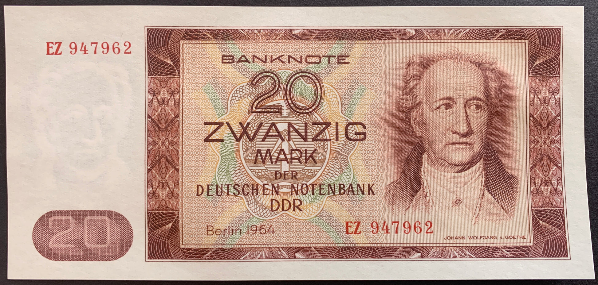 Germany 20 Mark 1964 P-24 vintage banknote with portrait