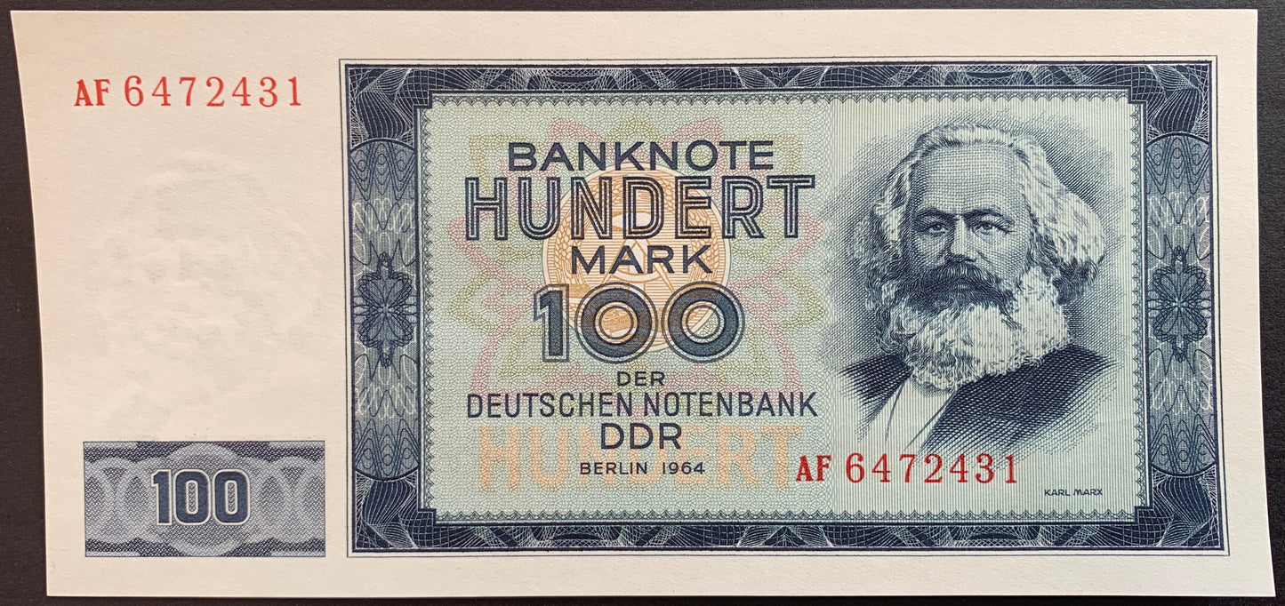 Germany 100 Mark 1964 P-26 vintage banknote with portrait of Karl Marx
