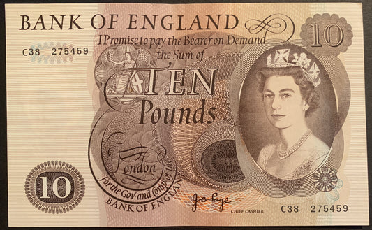 England 10 Pounds ND (1970-1975) P-376c XF vintage banknote with portrait of Queen Elizabeth II