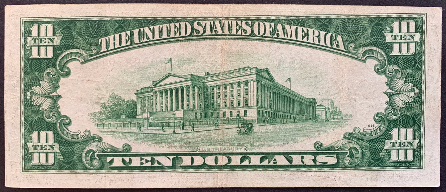 USA Silver Certificate 10 Dollars 1934 P-415Y north africa yellow seal vintage banknote bill with building of US Treasury