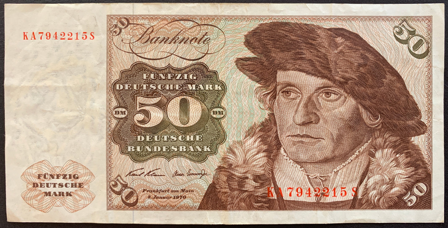 Germany 50 Deutsche Mark 1970 P-33a vintage banknote with portrait of Hans Urmiller