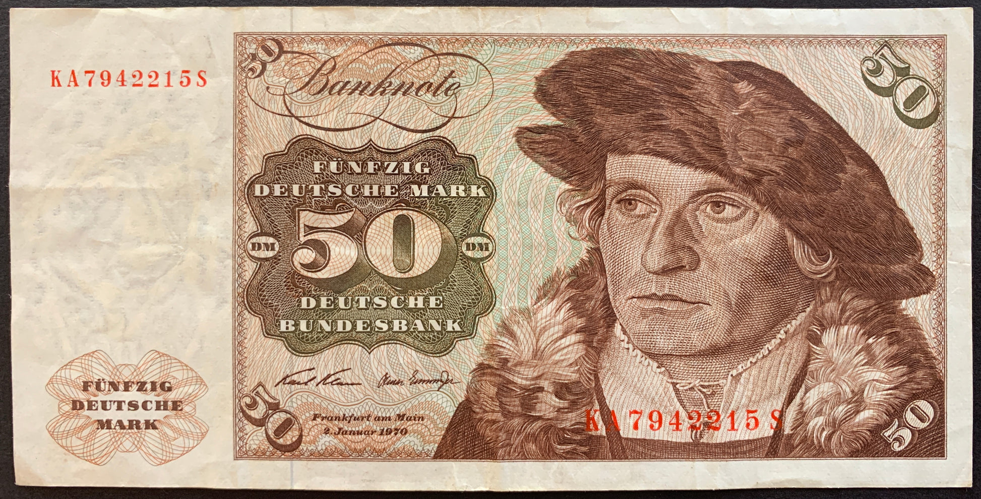 Germany 50 Deutsche Mark 1970 P-33a vintage banknote with portrait of Hans Urmiller
