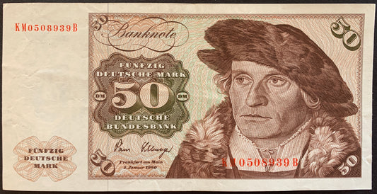 Germany 50 Deutsche Mark 1980 P-33d vintage banknote with portrait of Hans Urmiller
