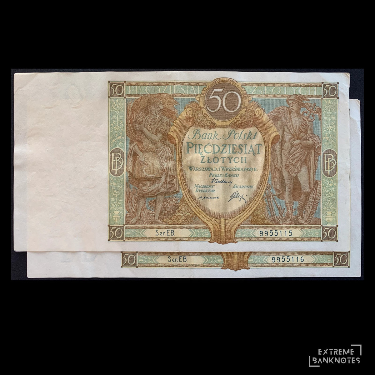 Poland 50 Zlotych 1929 P-71 VF vintage CONSECUTIVE banknote PAIR