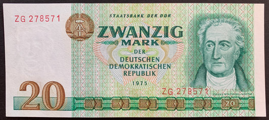 Germany 20 Mark 1975 P-29 UNC vintage REPLACEMENT NOTE with portrait of Goethe