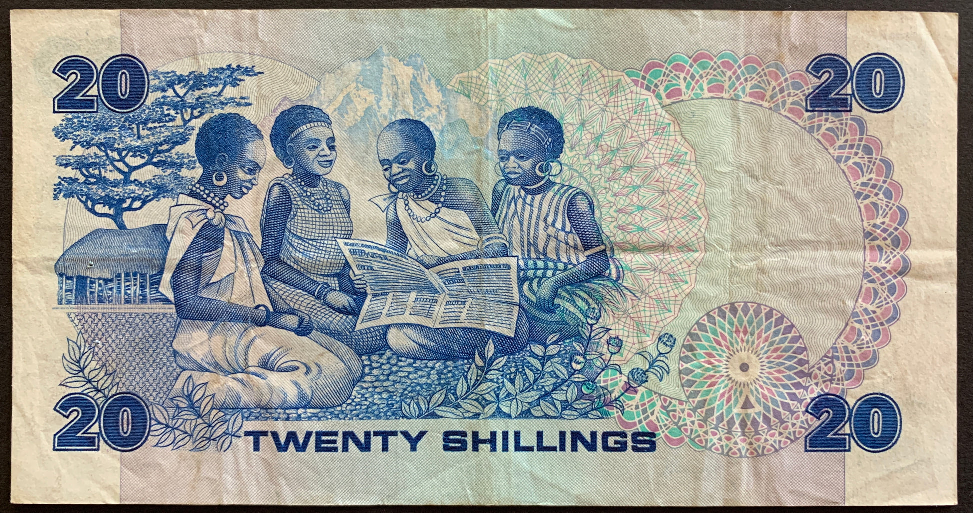Kenya 20 Shillings 1982 P-21b vintage banknote with women reading newspaper