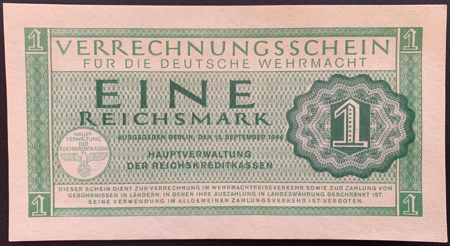 Germany, Deutsche Wehrmacht 1 Reichsmark 1944 P-M38 vintage local banknote