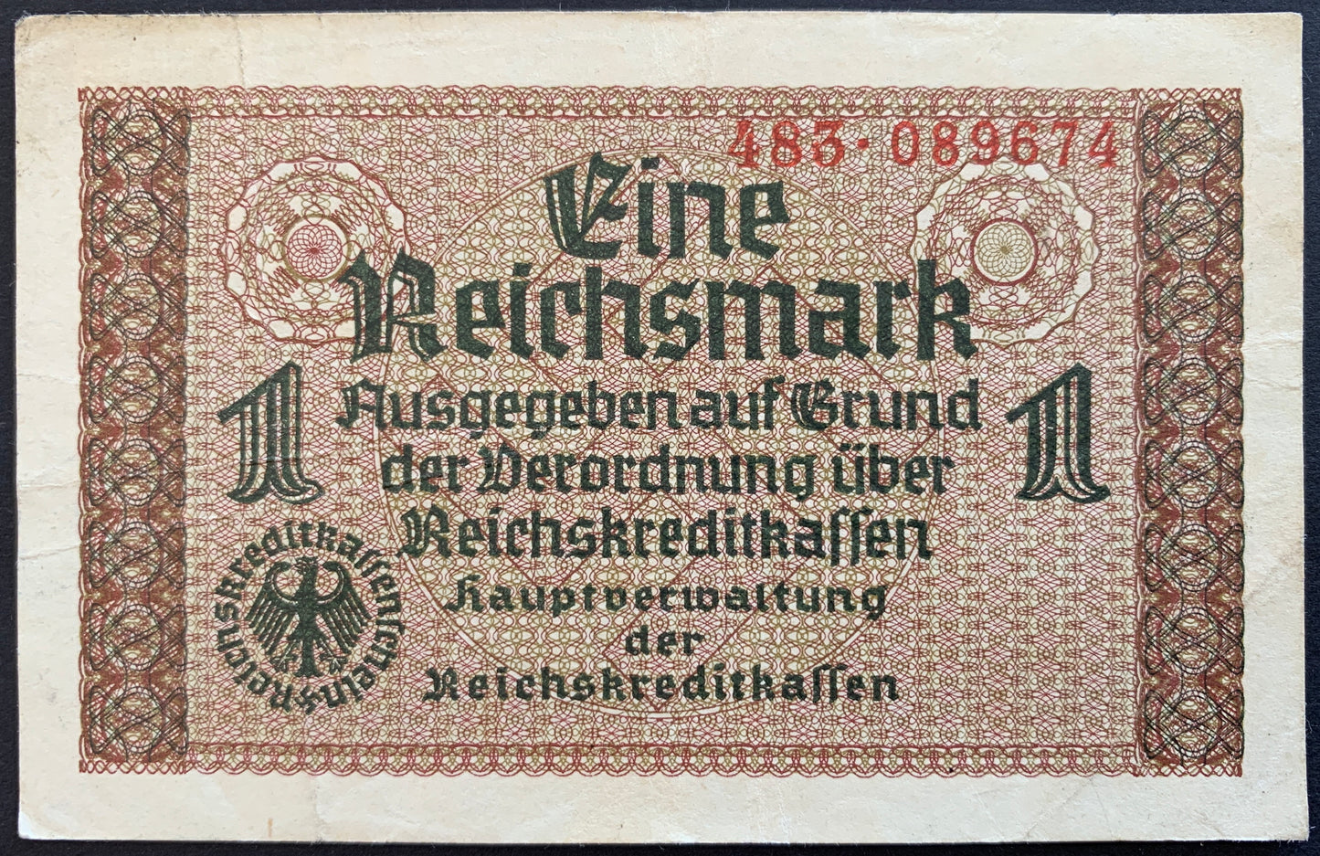 Germany, Reichskreditkassenschein 1 Reichsmark ND (1939-1944) P-R136 vintage local banknote