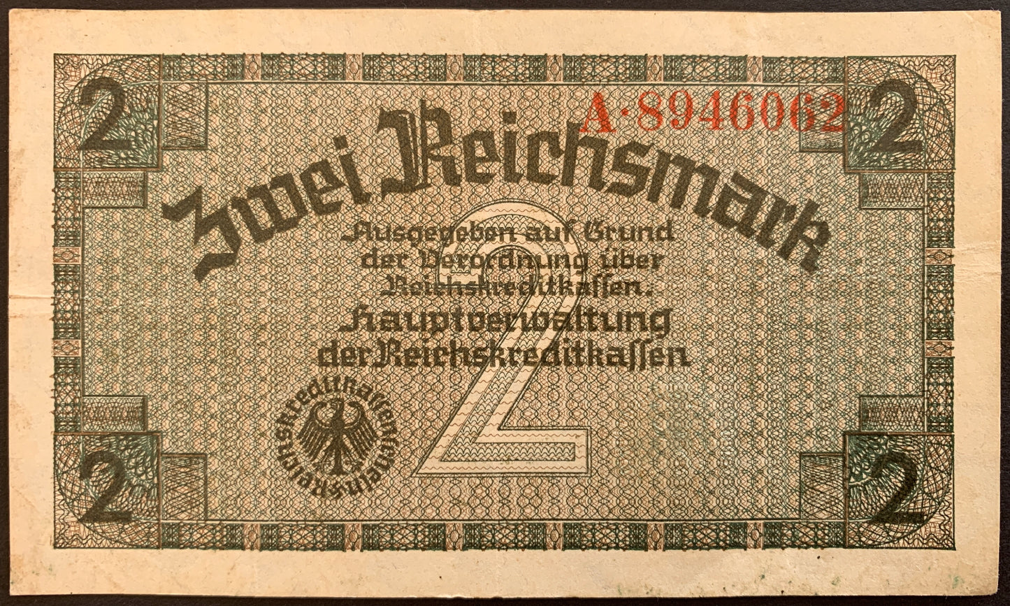 Germany, Reichskreditkassenschein 2 Reichsmark ND (1940-1945) P-R137 vintage local banknote