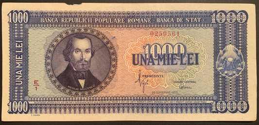 Romania 1000 Lei 1950 P-87 G vintage banknote with portrait of  Nicolae Bălcescu