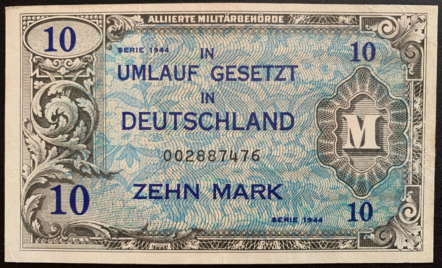 Germany, Allied Military 10 Mark 1944 P-194a VF vintage banknote from world war 2
