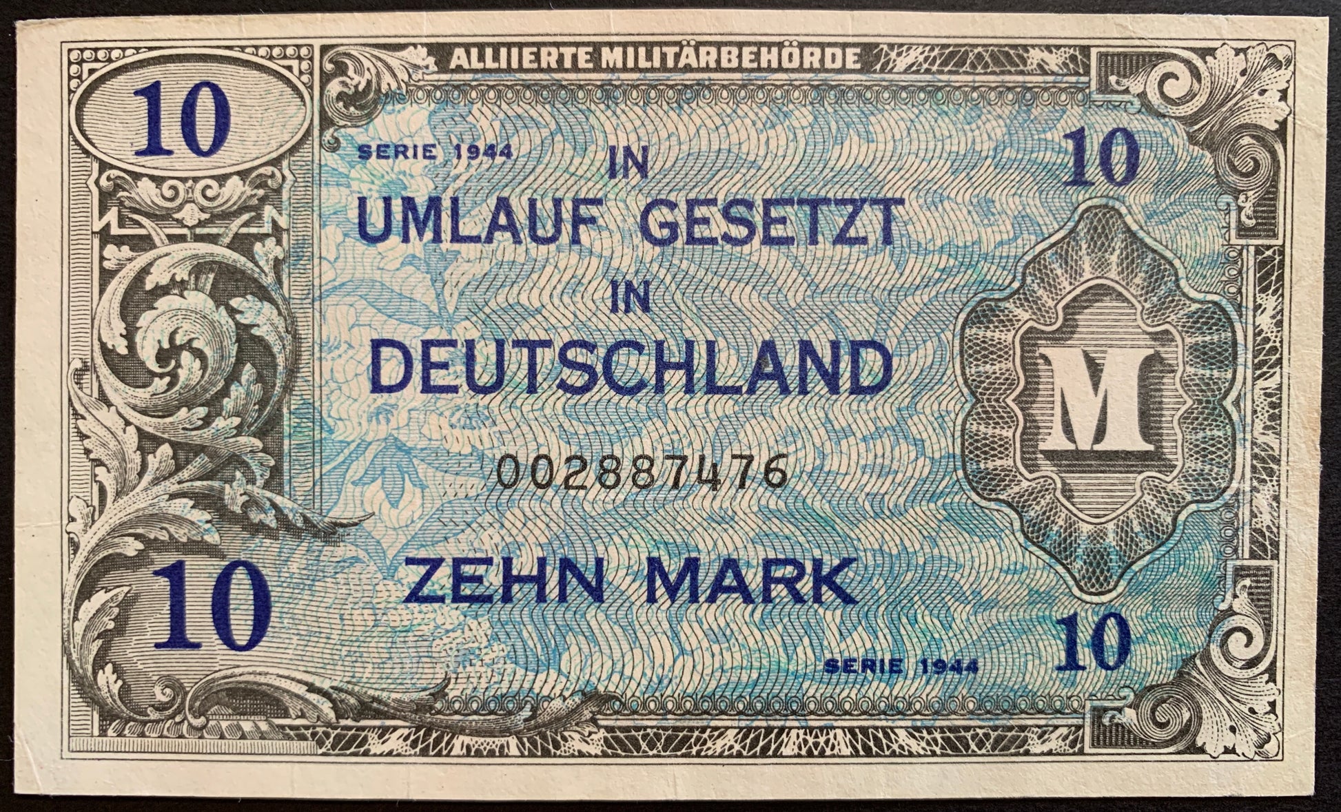 Germany, Allied Military 10 Mark 1944 P-194a VF vintage banknote from world war 2