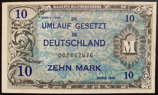 Germany, Allied Military 10 Mark 1944 P-194a VF vintage banknote from world war 2