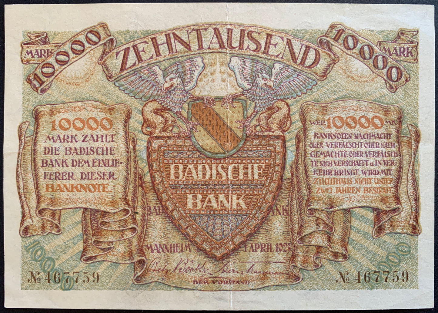 Germany 10 000 Mark Notgeld 1923 P-S910 VF vintage banknote