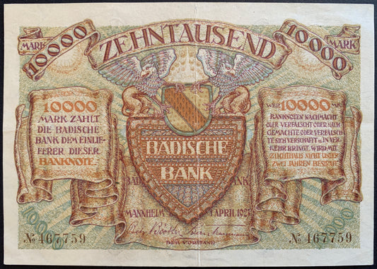 Germany 10 000 Mark Notgeld 1923 P-S910 VF vintage banknote
