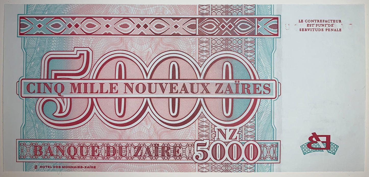 Zaïre 5000 Nouveaux Zaires 1995 P-69 UNC banknote