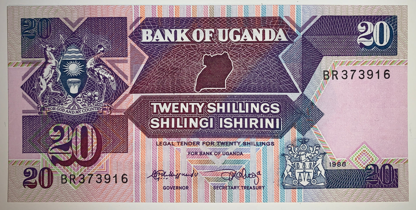 Uganda 20 Shillings 1988 P-29b UNC banknote
