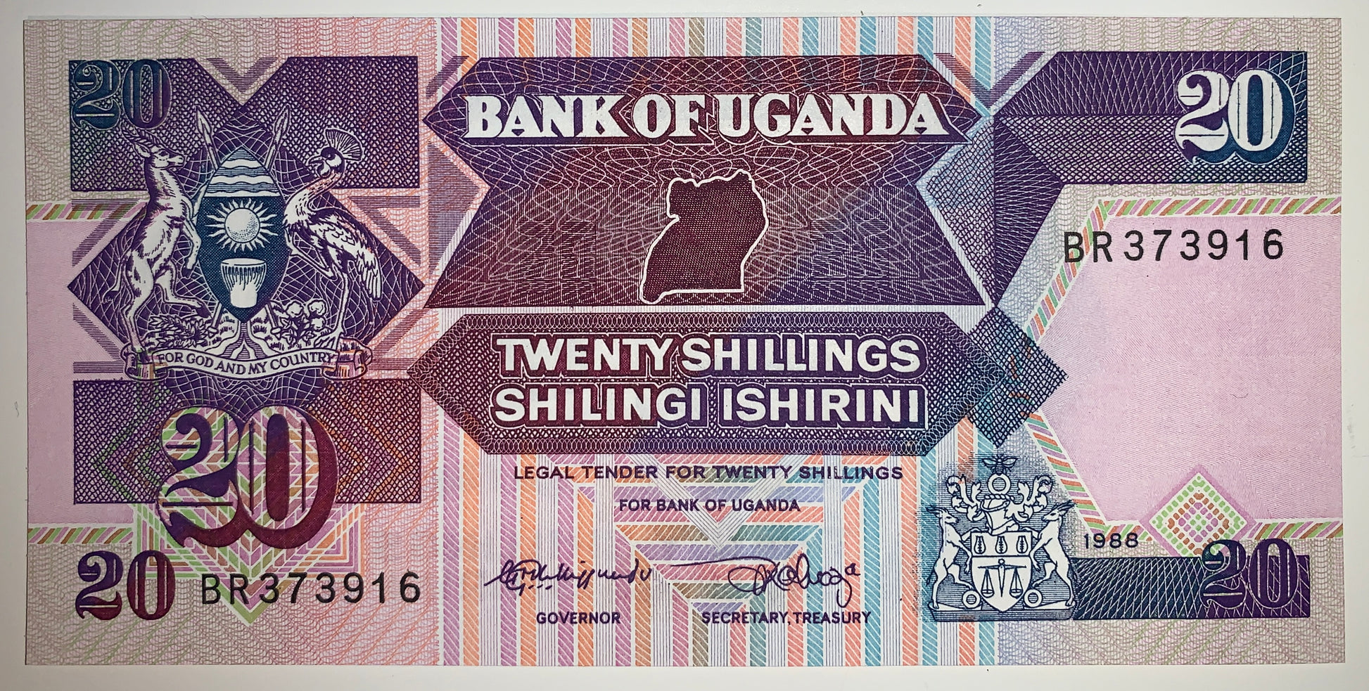 Uganda 20 Shillings 1988 P-29b UNC banknote