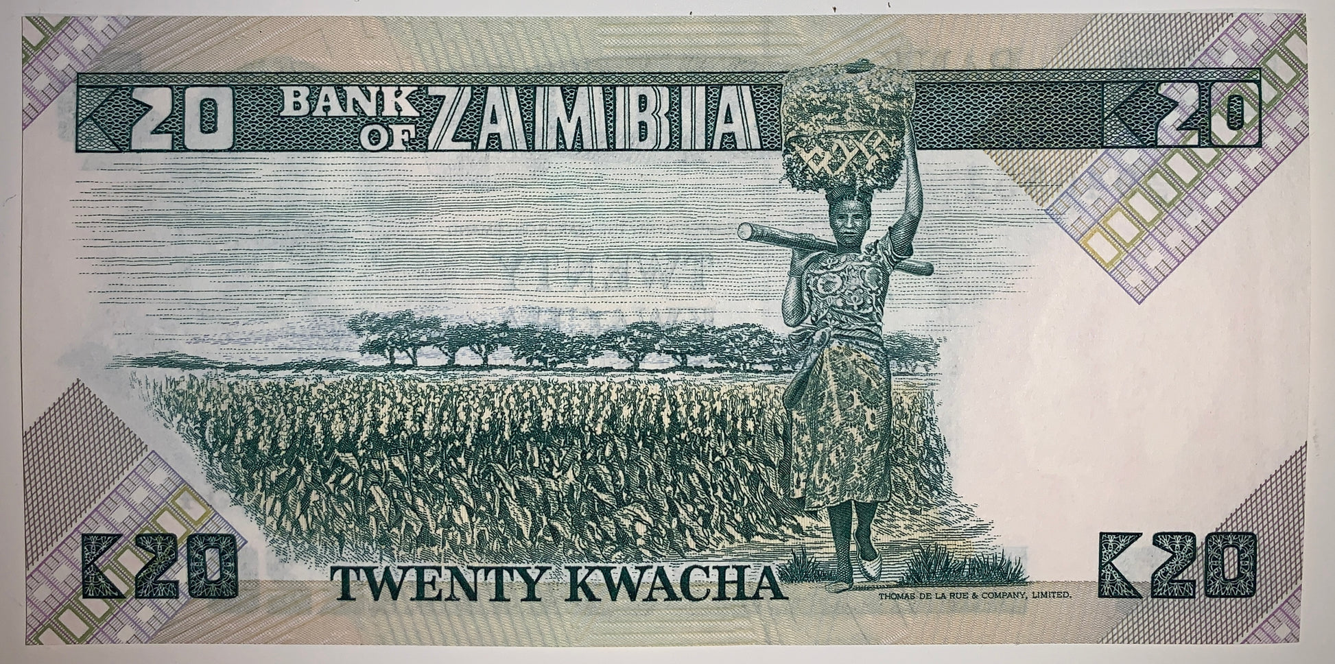 Zambia 20 Kwacha ND (1980-1988) P-27e UNC banknote with woman with basket in field