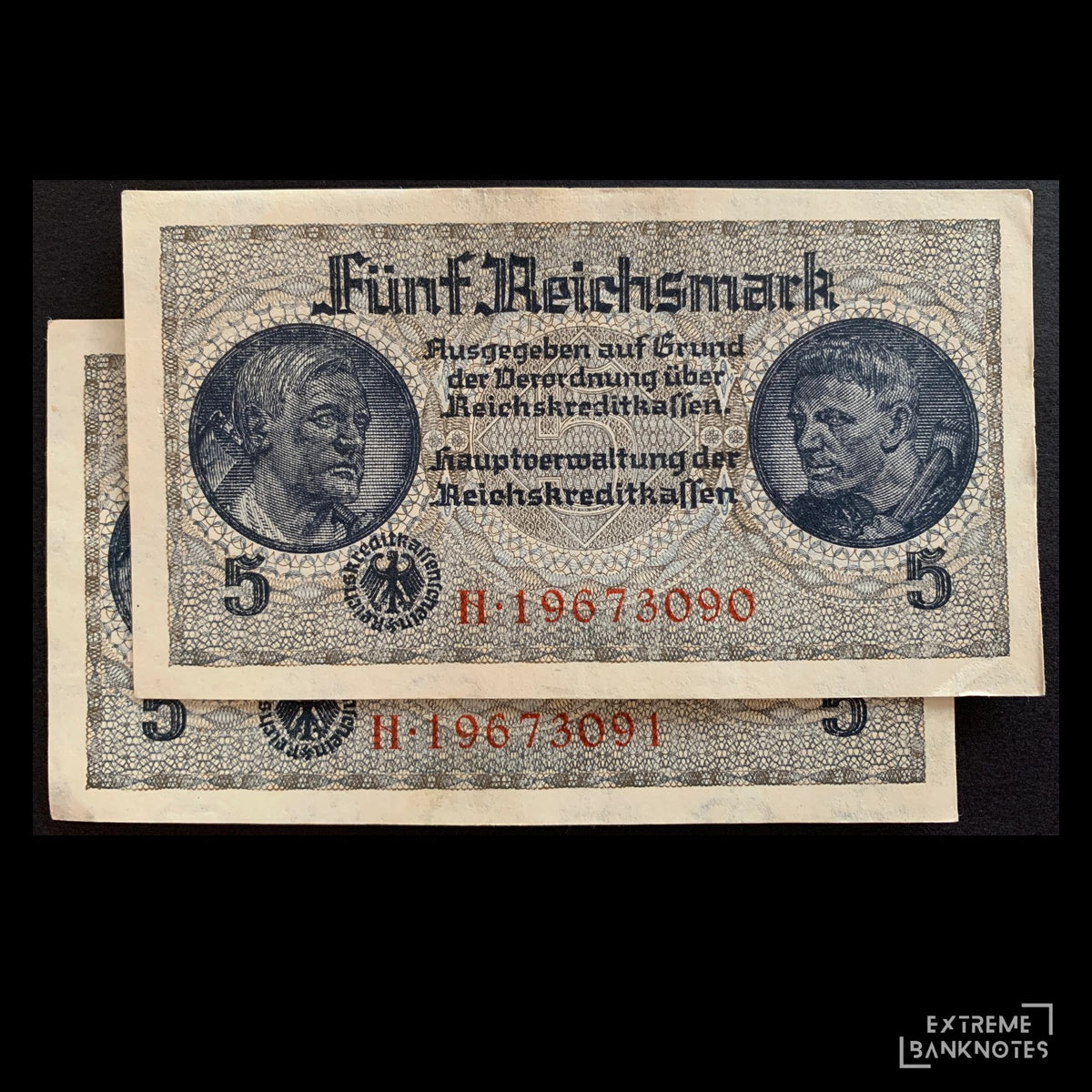 Germany 5 Reichsmark ND (1940-45) P-R138b VF-XF consecutive pair vintage banknotes from ww2