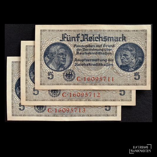 Germany 5 Reichsmark ND (1940-45) P-R138b XF consecutive banknotes