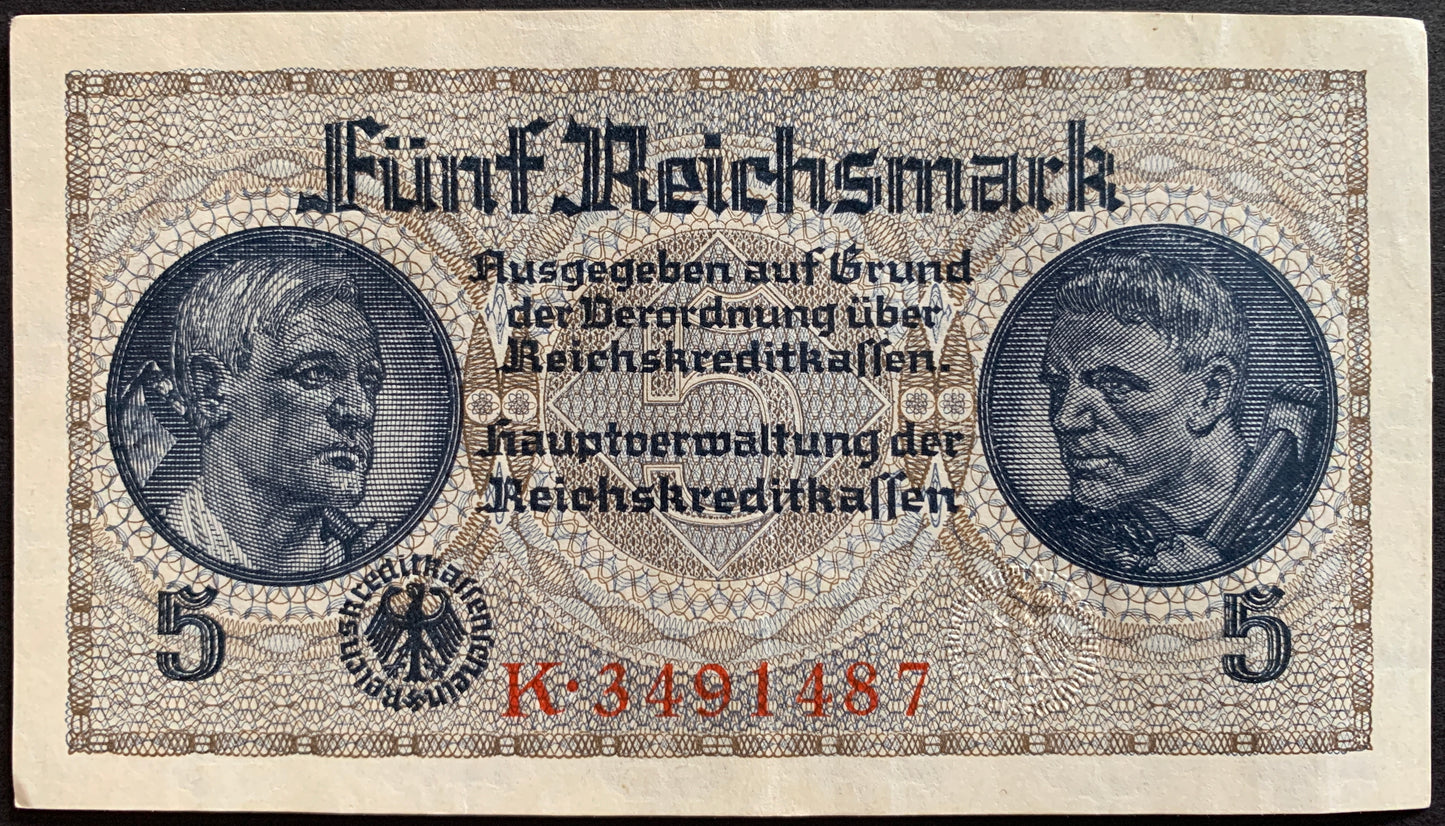 Germany 5 Reichsmark ND (1940-45) P-R138a XF-AUNC consecutive banknotes