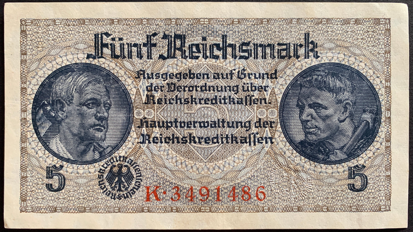 Germany 5 Reichsmark ND (1940-45) P-R138a XF-AUNC consecutive banknotes