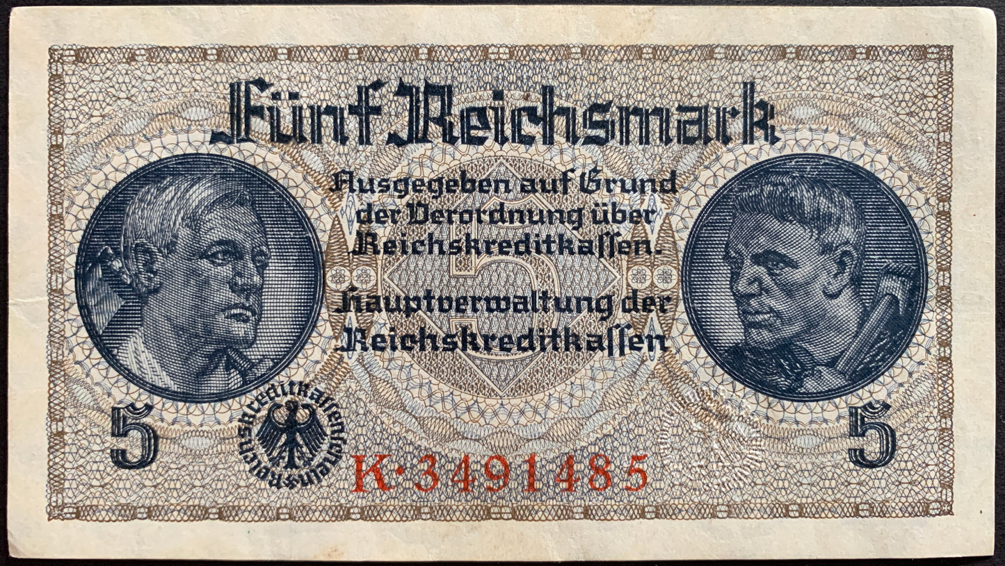 Germany 5 Reichsmark ND (1940-45) P-R138a XF-AUNC consecutive banknotes