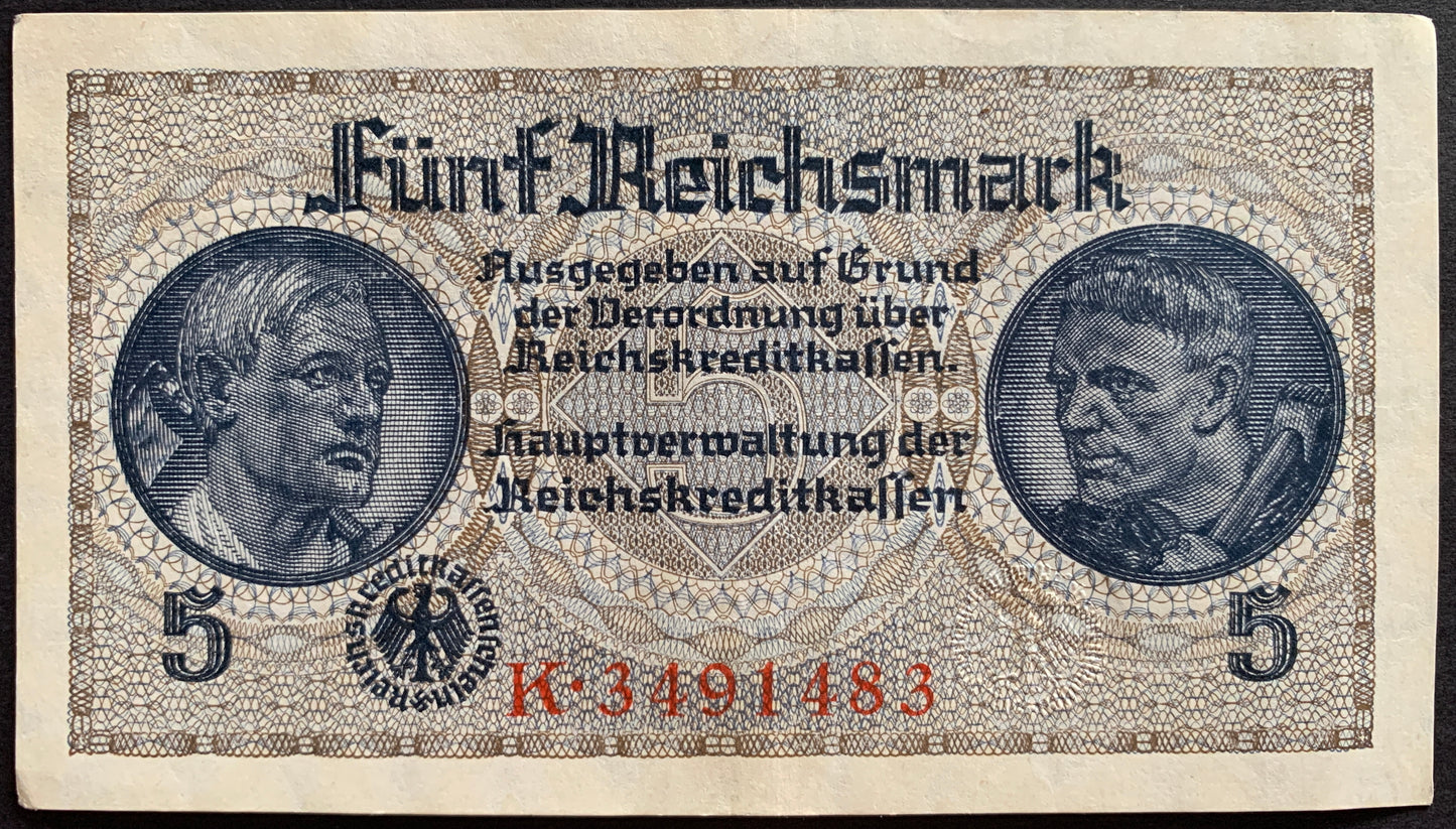 Germany 5 Reichsmark ND (1940-45) P-R138a XF-AUNC consecutive pair