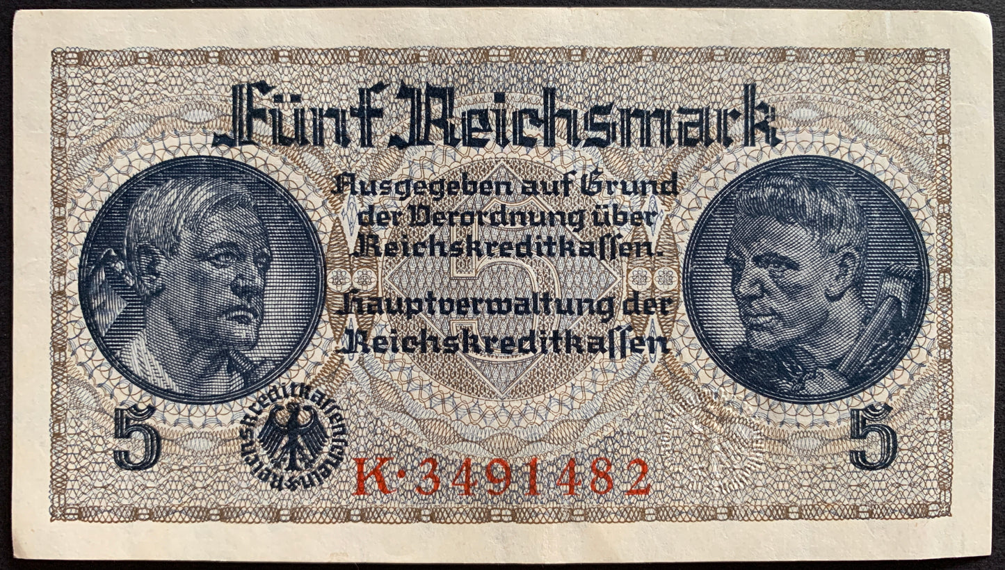 Germany 5 Reichsmark ND (1940-45) P-R138a XF-AUNC consecutive pair