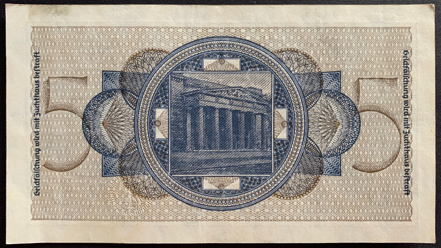 Germany 5 Reichsmark ND (1940-45) P-R138a XF-AUNC consecutive pair