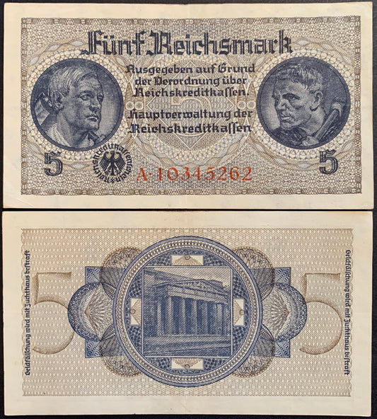 Germany 5 Reichsmark ND (1940-45) P-R138b VF 8 digit serial number