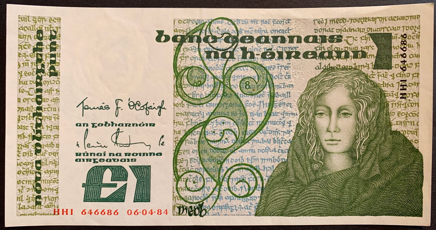 Ireland 1 Pound 1984 P-70c AUNC Consecutive Banknote Pair