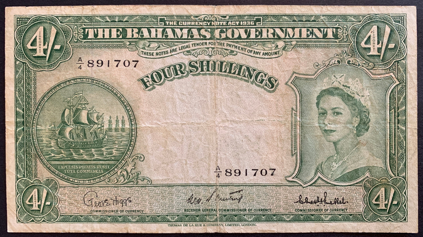 Bahamas 4 Shillings 1936 (1961) P-13c VF