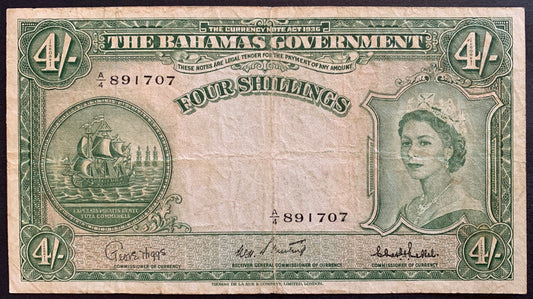 Bahamas 4 Shillings 1936 (1961) P-13c VF