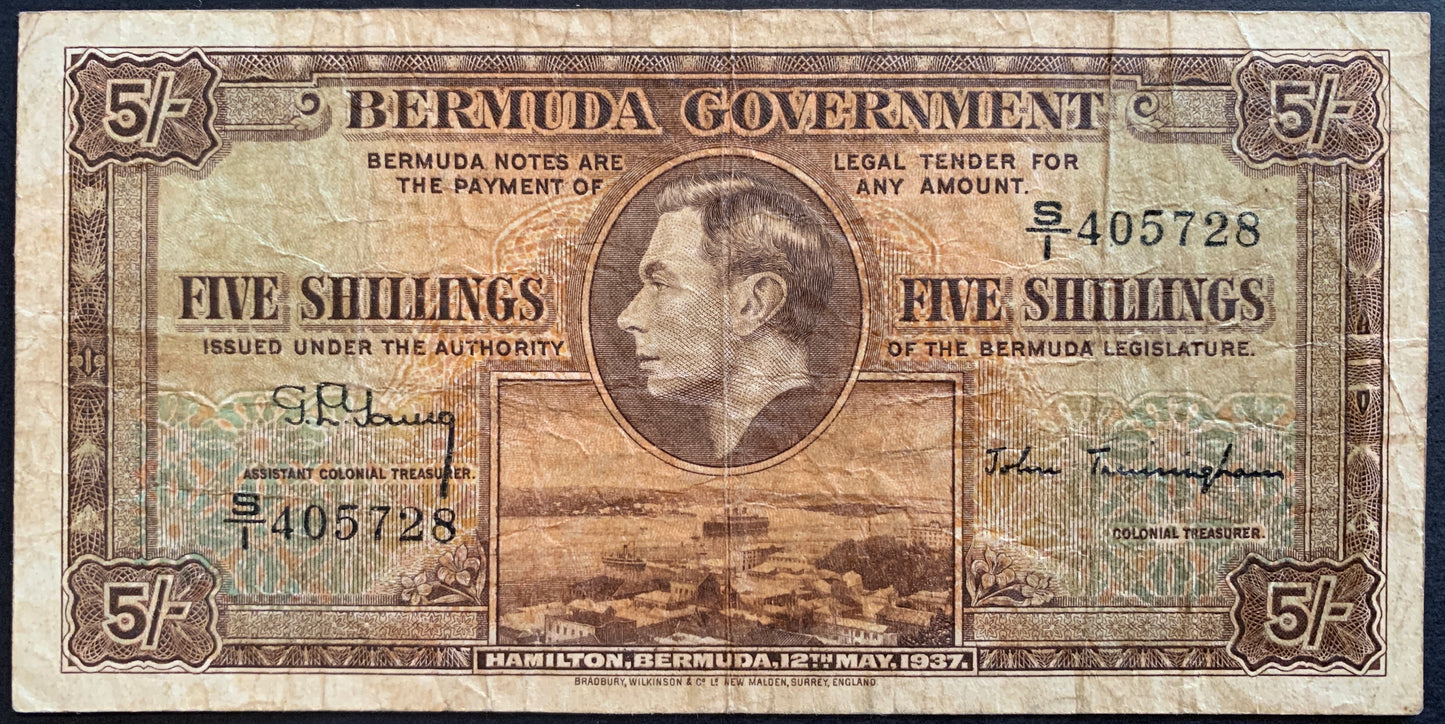 Bermuda 5 Shillings 1937 P-8b VF