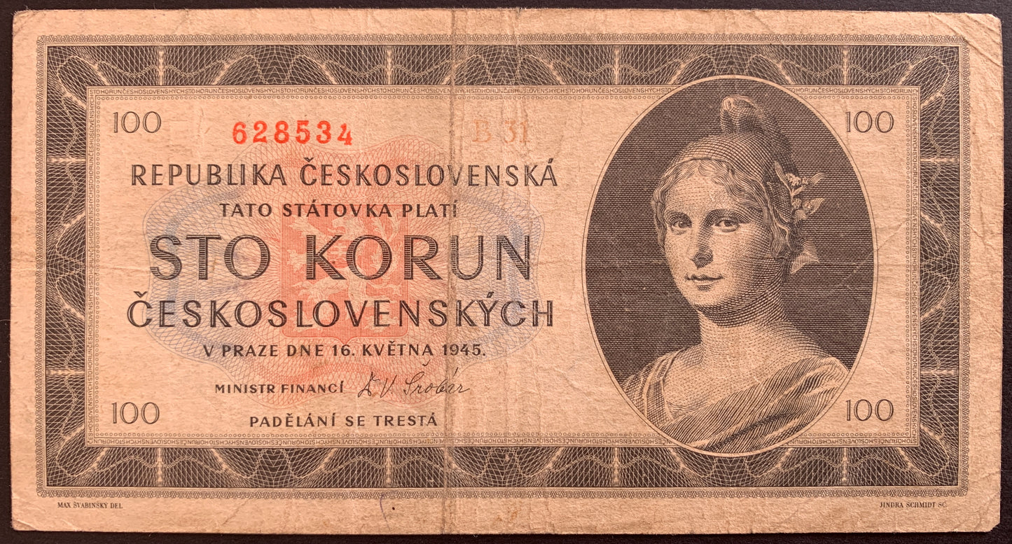 Czechoslovakia 100 Korun 1945 P-67 VF