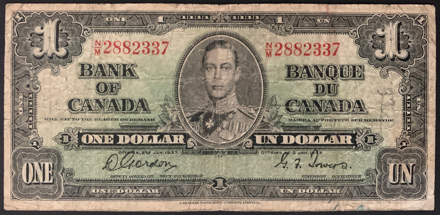 Canada 1 Dollar 1937 P-58d F-