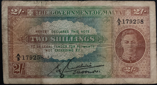 Malta 2 Shillings ND (1942) P-17c VF
