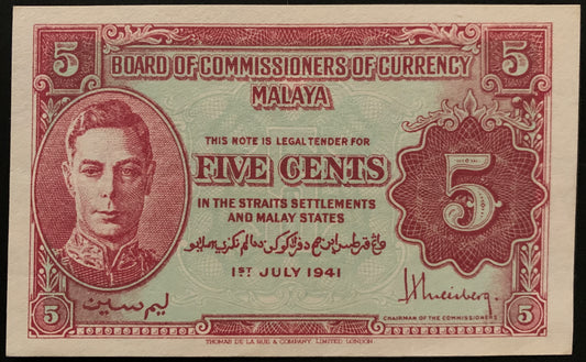 Malaya 5 Cents 1941 P-7 XF