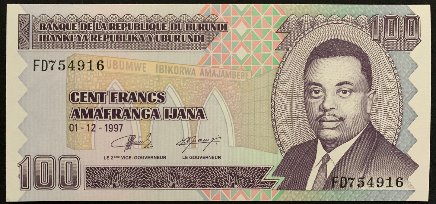 Burundi 100 Francs 1997 P-37b UNC