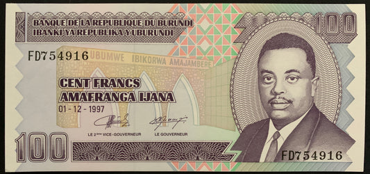 Burundi 100 Francs 1997 P-37b UNC