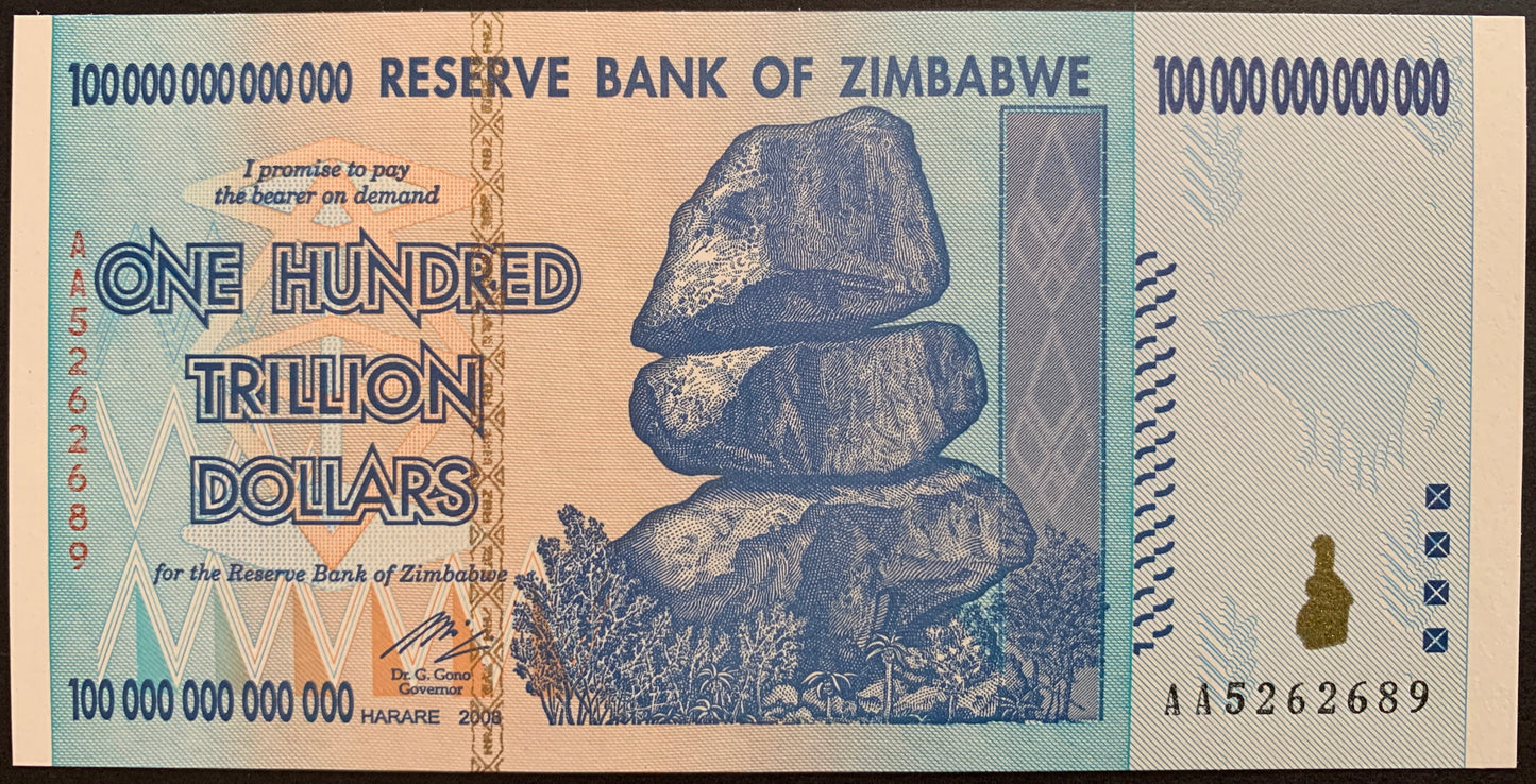 Zimbabwe 100 000 000 000 000 Dollars 2008 P-91 UNC