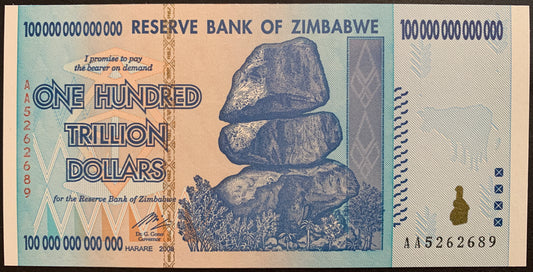 Zimbabwe 100 000 000 000 000 Dollars 2008 P-91 UNC