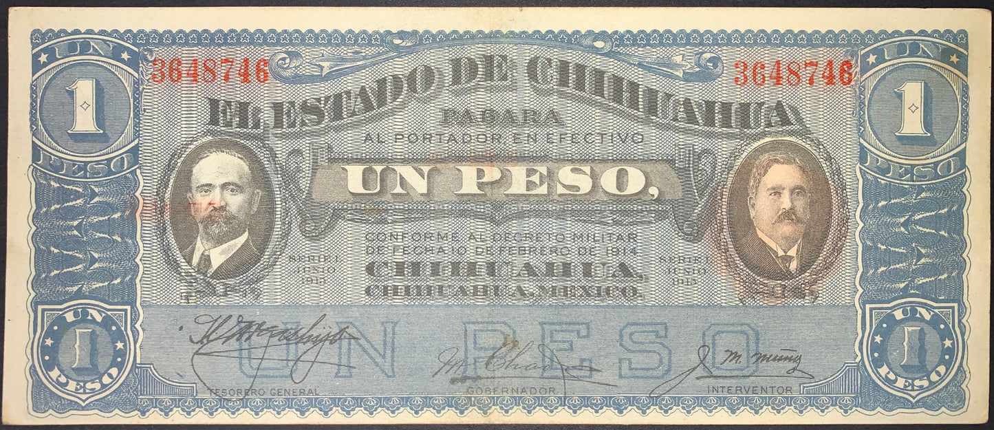 Division del Norte Banknote | Mexico, State of Chihuahua 1 Peso 1914 P-S529 XF