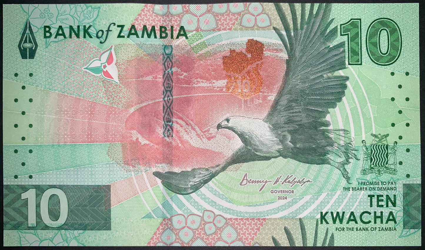 Zambia 2024 UNC Modern Banknote Bundle Set – 10, 20, 50, 100 Kwacha